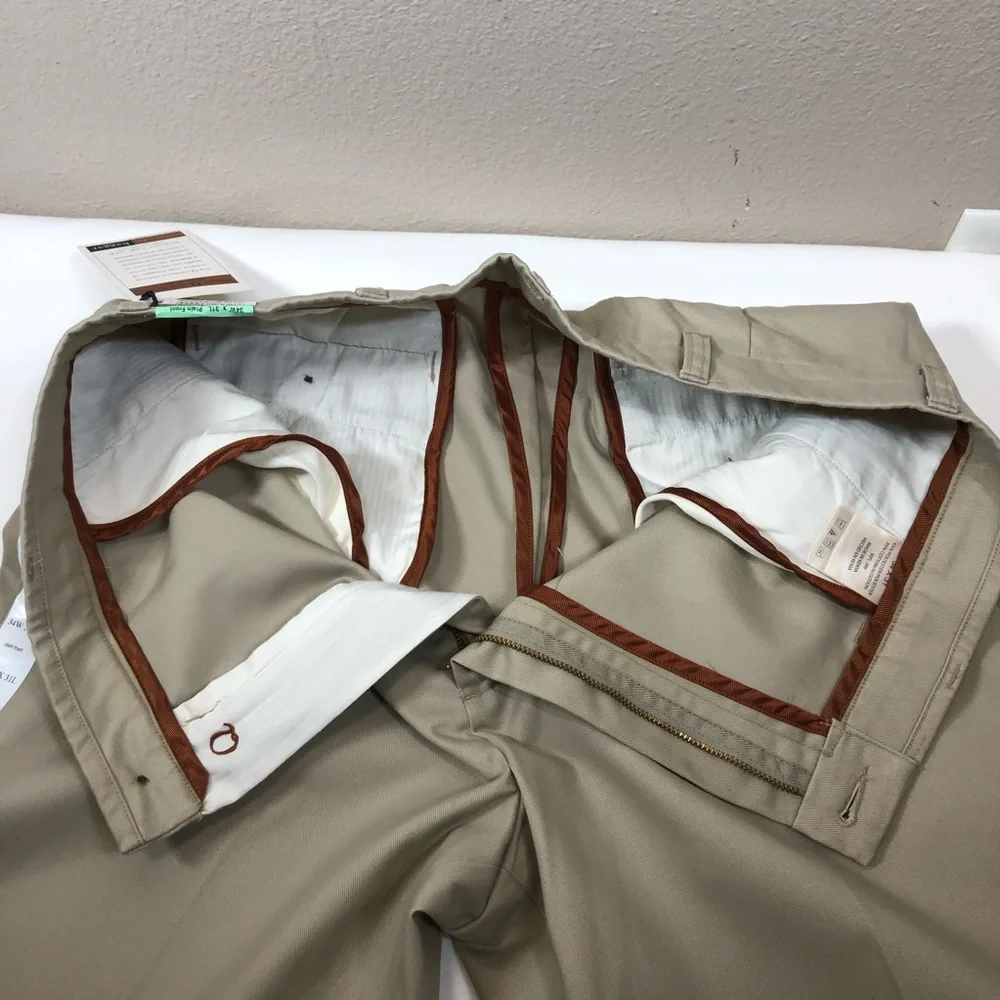Haggar Cotton Blend Khaki No Iron Flat Front Permanent Crease‎ Pants 34 X 31